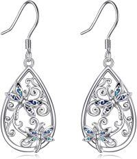 wholesale  925 Sterling Silver & Abalone Shell Dragonfly Drop Earrings, 14x38mm, Lead & Nickel Free, Hypoallergenic, Gift for Women-Dragonfly