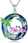 wholesale 925 Sterling Silver Flamingo Palm Tree Round Crystal Pendant Necklace-0-0