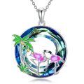 wholesale 925 Sterling Silver Flamingo Palm Tree Round Crystal Pendant Necklace-0-0