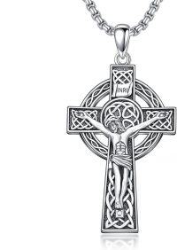 wholesale 925 Sterling Silver Celtic Crucifix Cross Pendant Necklace  for Men & Women - Protection Amulet Religious Jewelry with 24 Rolo Chain (Gift Included)-C3-Celtic Knot