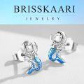 wholesale 925 Sterling Silver Mermaid Stud Earrings with Purple and Blue Stones-0-7