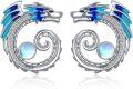 wholesale 925 Sterling Silver Dragon Blue Enamel & Opalite Stone Leverback Dangle Drop Earrings for Women-0-0