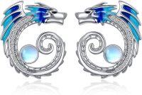 wholesale 925 Sterling Silver Dragon Blue Enamel & Opalite Stone Leverback Dangle Drop Earrings for Women-37-Dragon Moonstone Stud