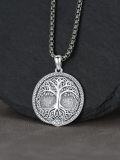 wholesale 925 Sterling Silver Norse Tree of Life Compass Pendant Necklace  with Vegvisir and Thors Hammer Charm-0-2