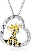 wholesale 925 Sterling Silver Giraffe Pendant Necklace with Engraved I Love You Forever and Crystal Accents-0-0