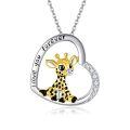 wholesale 925 Sterling Silver Giraffe Pendant Necklace with Engraved I Love You Forever and Crystal Accents-0-0