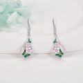 wholesale 925 Sterling Silver Green & Pink Enamel Butterfly and Flower Teardrop Dangle Earrings for Women Girls Gift-0-2