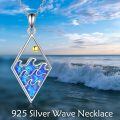 wholesale 925 Sterling Silver Blue Opal Wave Pendant Necklace with Gold Accents-0-5