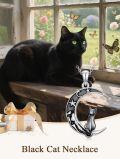 TOUPOP Sterling Silver & Stone Gothic Black Cat Wolf Raven Owl Moon Pendant Necklace-0-1