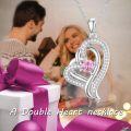 wholesale TOUPOP Pink Tourmaline Necklace Sterling Silver Double Heart Pendant Necklace With October Birthstone Birthday Christmas Jewelry Gifts For Women Her -0-2