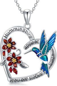 wholesale 925 Sterling Silver Ruby Hummingbird Necklace Heart Pendant with Red Flower-Heart hummingbird