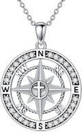wholesale 925 Sterling Silver Compass Musical Graduation Cap Pendant Necklace with Cubic Zirconia and Cross Design-0-0