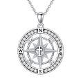 wholesale 925 Sterling Silver Compass Musical Graduation Cap Pendant Necklace with Cubic Zirconia and Cross Design-0-0