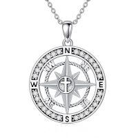 wholesale 925 Sterling Silver Compass Musical Graduation Cap Pendant Necklace with Cubic Zirconia and Cross Design-D3-Compass-Cross