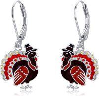 wholesale 925 Sterling Silver Thanksgiving Turkey Drop Earrings with Enamel and Crystal Accents-Turkey