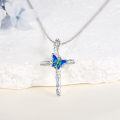 wholesale 925 Sterling Silver Butterfly Cross Pendant Necklace with Blue Fire Opal Inlay for Women-0-3