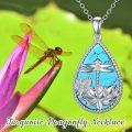 wholesale 925 Sterling Silver Teardrop Turquoise Dragonfly Lotus Flower Pendant Necklace for Women Gifts-0-4