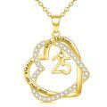 TOUPOP 925 Sterling Silver Gold Plated Cubic Zirconia Heart Pendant Necklace-0-0