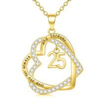 TOUPOP 925 Sterling Silver Gold Plated Cubic Zirconia Heart Pendant Necklace-undefined