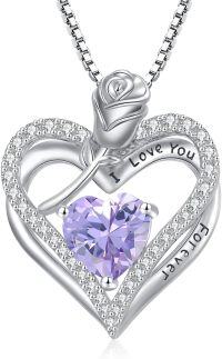 wholesale 925 Sterling Silver 12 Birthstone Double Heart Rose Necklace for Her-6-Jun-Alexandrite