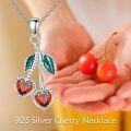 wholesale 925 Sterling Silver Cherry Heart Pendant Red Crystal Fruit Charm Necklaces for Women Gifts-0-5