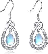 wholesale 925 Sterling Silver Teardrop Moonstone Celtic Trinity Knot Drop Earrings-teardrop