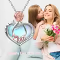 TOUPOP Sterling Silver Moonstone Rose Flower Love Heart Necklace For Mom/Grandma-0-1