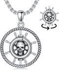 wholesale 925 Sterling Silver Ship Wheel Skull Pendant Necklace for Women and Men-0-0