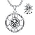 wholesale 925 Sterling Silver Pirate Ship Wheel Skull Pendant Necklace-0-0