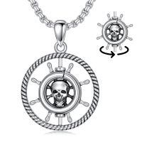 wholesale 925 Sterling Silver Pirate Ship Wheel Skull Pendant Necklace-Pirate