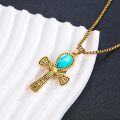wholesale Gold Turquoise Cross Pendant - 925 Sterling Silver Ancient Egypt Amulet Necklace for Men Women Gifts -0-2