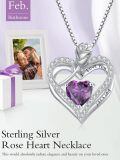 TOUPOP 925 Sterling Silver 12 Birthstone Double Heart Rose Necklace-0-2