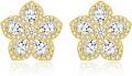 wholesale 925 Sterling Silver Gold Plated Cubic Zirconia Flower Stud Earrings Fashionable Accessories Gift Ideas for Her-0-0
