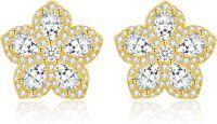 wholesale 925 Sterling Silver Gold Plated Cubic Zirconia Flower Stud Earrings Fashionable Accessories Gift Ideas for Her-Flower Earrings -1