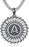wholesale 925 Sterling Silver Round CZ Initial Pendant Necklaces for Men & Women-0-0