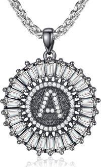 wholesale 925 Sterling Silver Round CZ Initial Pendant Necklaces for Men & Women-Letter A