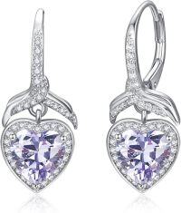 wholesale 925 Sterling Silver CZ Heart Hoop Earrings for Women, Hypoallergenic Valentine's Day Gift 26.13mm-Alexandrite