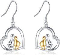 wholesale 925 Sterling Silver Penguin Heart Shape Dangle Drop Earrings for Women-Duck