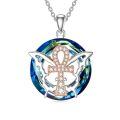 TOUPOP Sterling Silver Rose Gold Blue Crystal Butterfly Ankh Cross Pendant Necklace-0-0