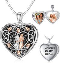 wholesale TOUPOP Locket Necklace Father Daughter Locket Mother Daughter Locket Necklace Sister Locket Family Locket Rose Heart Locket Pendant Necklace S925 Sterling Silver Gift Always In My Heart Locket -undefined