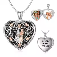 TOUPOP Sterling Silver Rose Heart Locket Necklace Gift Always In My Heart-undefined