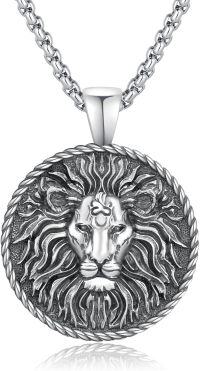 wholesale 925 Sterling Silver Round Lion Head Pendant Necklaces for Men & Women - Animal s-A-Lion Necklace