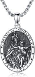 wholesale 925 Sterling Silver Virgin Mount Carmel Medal &  - 28.2mm x 22mm Religious Necklace for Women Men-0-0