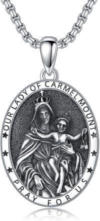 wholesale 925 Sterling Silver Virgin Mount Carmel Medal &  - 28.2mm x 22mm Religious Necklace for Women Men-A36-Mount Carmel