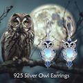 wholesale 925 Sterling Silver Blue Moonstone Owl Drop Earrings Gift for Her-0-3