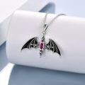 wholesale 925 Sterling Silver & Black Onyx Bat Wing Cross Pendant Necklace, Halloween Vampire Jewelry Gift for Women Men-0-1