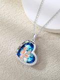 wholesale 925 Sterling Silver Blue Crystal Heart Pendant with Family Photo Forever Love You Sisters' Gift-0-1