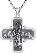 wholesale 925 Sterling Silver St Christopher Cross Medal Necklace Pendant with Mountain Scene and Angel Design -0-0