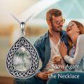 wholesale 925 Sterling Silver Oval Shape Green Moss Agate and White Moonstone with Black Lapis Lazuli Celtic Knot Teardrop Pendant Necklace-0-2