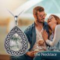 wholesale 925 Sterling Silver Oval Shape Green Moss Agate and White Moonstone with Black Lapis Lazuli Celtic Knot Teardrop Pendant Necklace-0-2